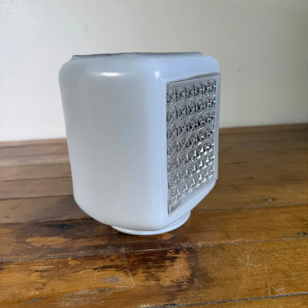 Vintage Light Globe Shade White Square Milk Glass Starburst Panel